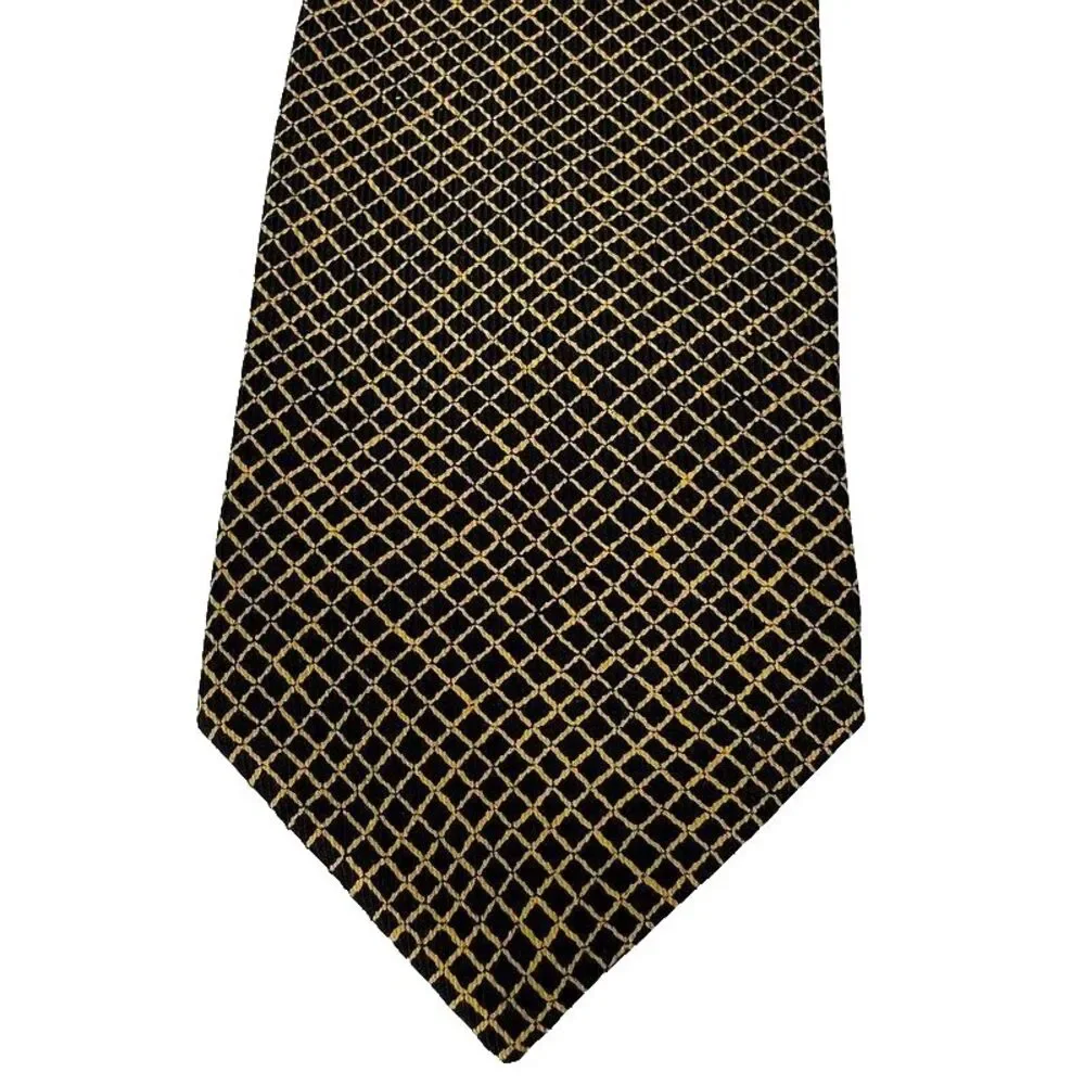 Brioni Neck Tie Silk Made in Italy Yellow Black Geometric Web Business Work Mens